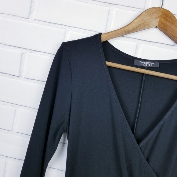 Womens‎ Long Sleeve Black Wrap Dress Size XS/S Midi V-Neck Career BMoss - Picture 4 of 9